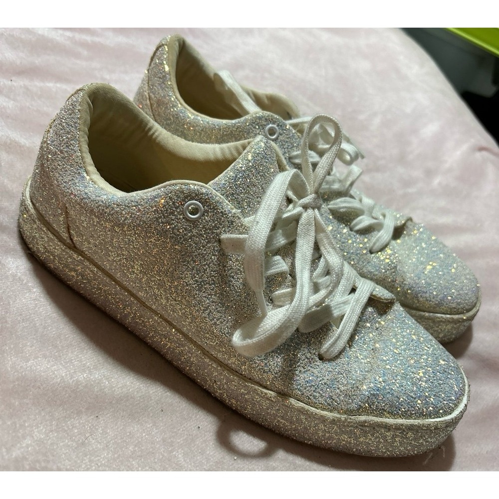 Aldo Women's Etilivia White All Over Clear‎ Glitter Low Top Sneakers, Size 8.5